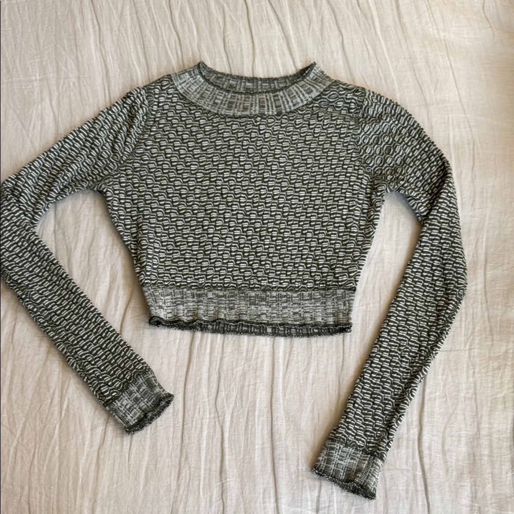 Free People Textured Gray/Green Crop Top
